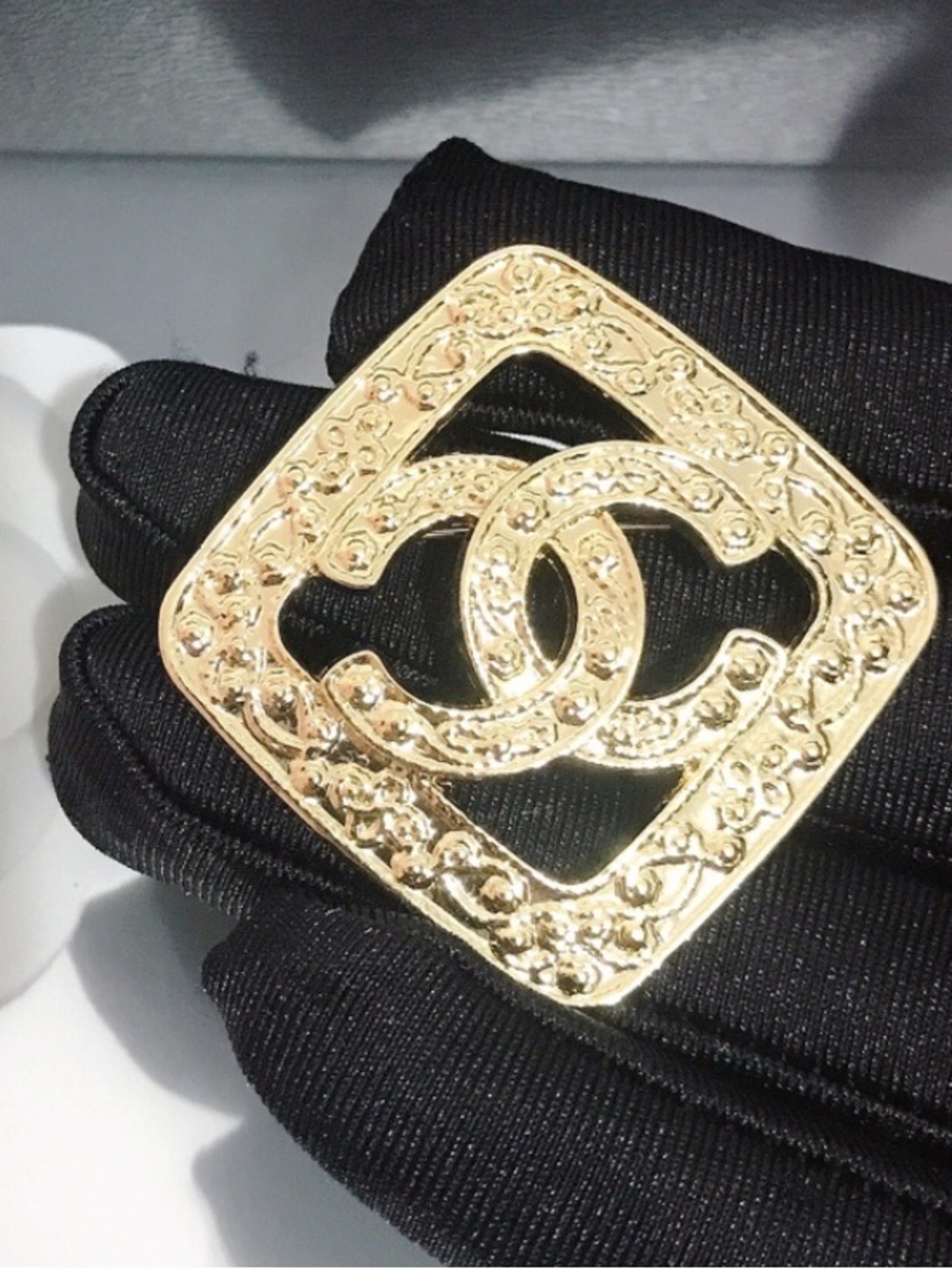 Double C Designer Gold Tone Letter Logo Brooch